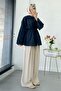 Premium Guipure Piping Poplin Shirt Tunic - Navy Blue - 6