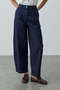 High Waist Pleated Bomb Denim Trousers Navy Blue
