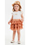 Girl's Smile Text Patterned Straw Hat and Tutu Skirt Brown Color Three-Piece Set - 2