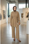 Shirt Collar Belted Linen Two-Piece Suit 71199-04 Mink - 2