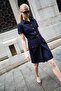 Button Detailed Belted Mini Dress Navy Blue - 3