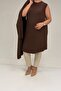 67032 Large Size Eyelet Detailed Combed Cotton Double Suit - Brown - 4