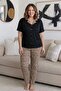 Black Leopard Patterned Large Size Short Sleeve Front Buttoned Bamboo Women's Pajama Set - 5