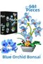 Blue Orchid Flowers in Pot Bouquet Building Set, Home Decoration Artificial Orchid Bonsai - 581 Pieces