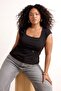 Black Belt Detailed Square Neck Interlock Knitted Plus Size Blouse Tbbss26Af00048 - 2