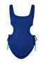 Dark Navy Blue Textured Cut Out Detailed Accessory Detailed U-Neck Covered Regular Waist Regular Swimsuit Tbess26Ma00003 - 4