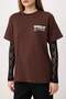 Brown Slogan Oversized /Wide Fit Lace Detailed Long %100 Cotton Knitted T-Shirt Twoss26Ts00239 - 8