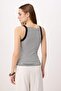 Navy Blue Striped Fitted Halter Neck Long Ribbed Stretchy Knitted Tank Top Twoss26Al00019 - 6