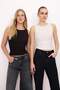 Black-Ecru Fitted/Bodycon Pool Neck Sleeveless Ribbed Stretchy Knitted Tank Top Twoss26Al00020