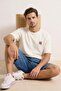 Ekru Oversize/Geniş Kesim Nakışlı %100 Pamuk T-shirt TMNSS26TS00024 - 2