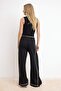 Siyah Wide Leg/Geniş Paça Biyeli Normal Bel Soft Touch Örme Pantolon TWOSS26PL00138 - 4