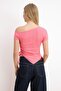 Pembe Fitted/Vücuda Oturan Asimetrik Yaka Kısa Kollu Fitilli Esnek Örme Bluz TWOSS26BZ00616 - 4