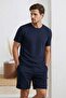 Navy Blue Regular Fit Textured Stretch Knitted Pajama Set Tmnss26Pt00018 - 3