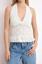 Ecru Fitted/Bodycon Halter Neck Sleeveless Textured Knitted Blouse Twoss26Bz00469 - 3