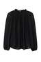 Black Gathered Collar Tassel Stitched Oversize Slightly Transparent Blouse Twoss26Bz00652 - 8