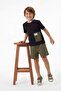 Black Pocket Detailed Boys' Flat Woven Top and Bottom Set Tkdss26Au00069