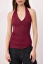 Bordo Fitted/Vücuda Oturan Boyundan Bağlamalı Kolsuz Yumuşak Örme Bluz TWOSS26BZ00361 - 3