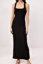 Siyah Bodycon Kare Yaka Kalın Askılı Kolsuz Maxi Soft Touch Örme Elbise TWOSS26EL00631 - 3