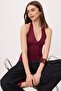 Bordo Fitted/Vücuda Oturan Boyundan Bağlamalı Kolsuz Yumuşak Örme Bluz TWOSS26BZ00361