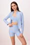 Açık Mavi Vücuda Oturan Fermuarlı Dik Yaka Örme Spor Ceket/Sweatshirt TWOAW23BZ00592 - 3