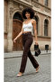 Brown Lycra Stretch Palazzo Jean Trousers - 3