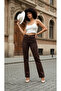 Brown Lycra Stretch Palazzo Jean Trousers