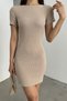 Vizyon Bodysitting Short Sleeve Crew Neck Above Knee Mini Ribbed Stretchy Camisole Pencil Dress - 6