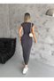 Women's Gray Color Knitted Corduroy Camisole Fabric Short Sleeve Long Dress Length 135 cm - 4