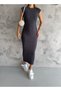 Women's Gray Color Knitted Corduroy Camisole Fabric Short Sleeve Long Dress Length 135 cm
