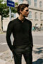 Men's Black Non-Pilling Anti Pilling Fabric Standard Fit Normal Cut Polo Neck Knitwear Sweater - 4