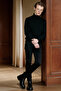 Men's Black, Pilling-Free, Anti-Pilling Featured Standard Fit Full Turtleneck Knitwear Sweater