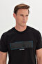 Men's Black Slim Fit Narrow Cut Crew Neck Cotton Patterned T-Shirt - 4
