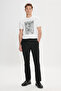 Men's Black Slim Fit Slim Fit Tie Waist Side Pocket Seersucker Patterned Trousers - 3