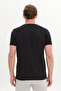 Men's Black Slim Fit Narrow Cut Crew Neck Cotton Patterned T-Shirt - 5