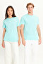 Men's Turquoise 100% Cotton Slim Fit Slim Fit Crew Neck Basic T-Shirt - 2