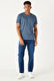 Men's Indigo Melange Cotton Slim Fit Slim Fit Crew Neck Basic T-Shirt - 3