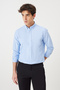 Men's White-Blue Pack of 2 Cotton Oxford Easy-Iron Slim Fit Slim Fit Shirts - 3