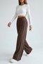Brown Piped Wide Leg /Wide Leg Knitted Sports Sweatpants - 3