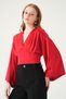 Red V-Neck Long Sleeve Blouse 242218