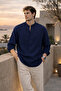 Lightweight and Breathable Men's Muslin Half Placket Court Collar Oversize Shirt - Navy Blue