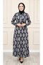 Duru Dress Gray Karin Fabric Diamond Pattern Dress with Button Detail and Belt