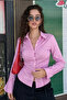 Pink Striped Long Sleeve Bodycon Shirt Hl150