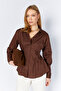 Bitter Brown Pleated Waist-Fitted Poplin Shirt |   Mks1610919-1