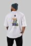 Teddy Bear Just Stay Curious Back Printed White Men's Women's Crew Neck Oversize T-shirt - 5