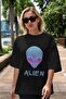 Alien Front Printed Black Oversized t-shirt Unisex Men Women Crew Neck - 7