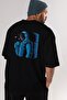 Drinking Coffee Back Printed Black Oversize T-shirt Unisex Men's Women's Crew Neck - 3