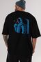 Drinking Coffee Back Printed Black Oversize T-shirt Unisex Men's Women's Crew Neck