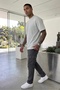 Men's Oversize Wide Cut 100% Cotton Thick Textured Basic Crew Neck Gray T-Shirt - 2