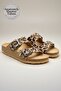 Leopard Patterned Anatomical Natural Cork Sole Genuine Suede Leather Arch Support Slippers