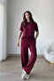 Women's Burgundy Modal Fabric Short Sleeve Tracksuit Set - 4